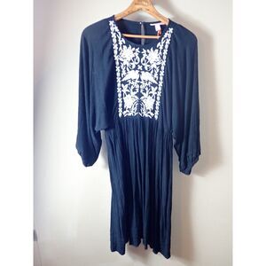 Knox Rose Dress XS Black Shift Embroidered Birds Ladies Casual Boho Western NWT